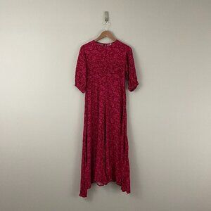 Free People Jessie Ditsy Floral Midi Dress in Red Combo Size 4